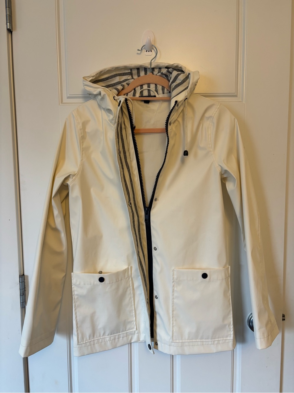 Topshop Cream Hooded Raincoat with Striped Lining